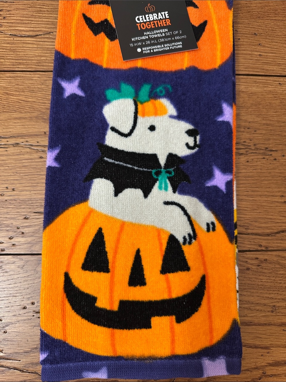 Celebrate Together Halloween Dog & Pumpkin Kitchen Towel - Purple & Orange